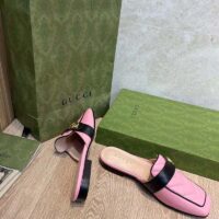 Gucci Women GG Slipper Double G Pink Leather Matelassé Chevron Insert (8)
