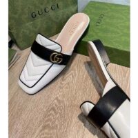 Gucci Women GG Slipper Double G White Leather Matelassé Chevron Insert (2)
