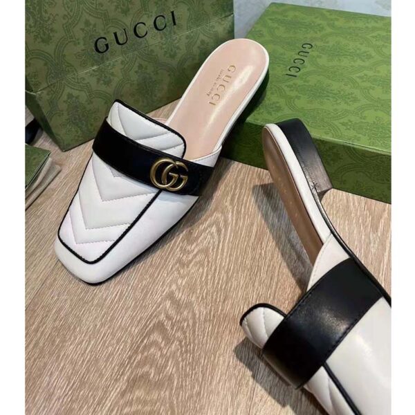 Gucci Women GG Slipper Double G White Leather Matelassé Chevron Insert (3)