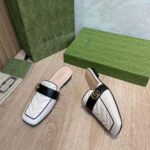 Gucci Women GG Slipper Double G White Leather Matelassé Chevron Insert - Image 8