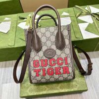 Gucci Unisex Tiger GG Mini Tote Bag Beige Ebony GG Supreme Canvas