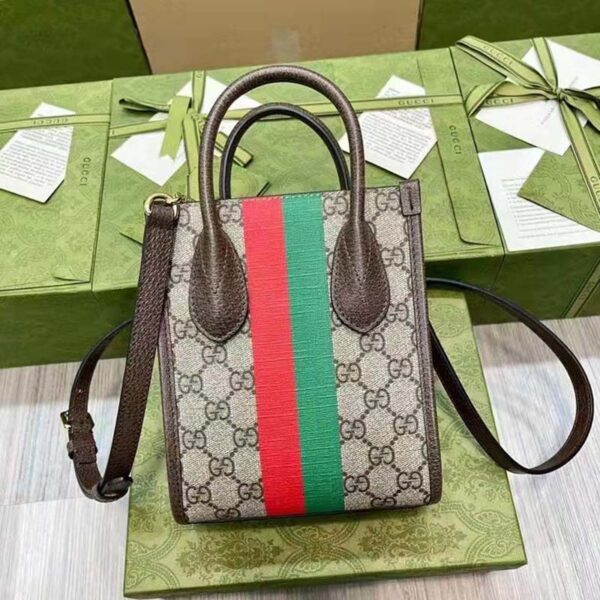 Gucci Women Tiger GG Mini Tote Bag Beige Ebony GG Supreme Canvas (9)