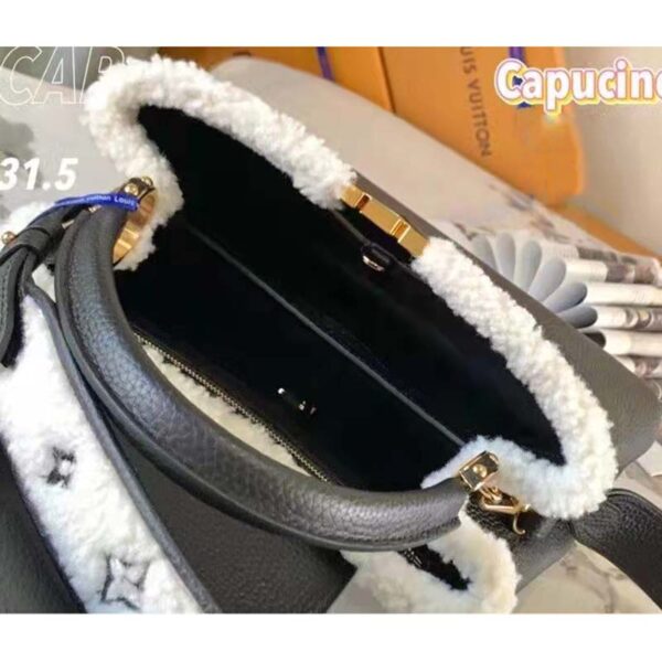 Louis Vuitton LV Unisex Capucines MM Bag Black Taurillon Leather Shearling Cowhide (10)