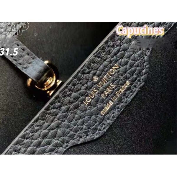 Louis Vuitton LV Unisex Capucines MM Bag Black Taurillon Leather Shearling Cowhide (7)