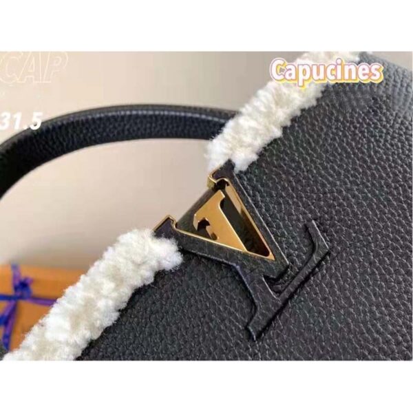 Louis Vuitton LV Unisex Capucines MM Bag Black Taurillon Leather Shearling Cowhide (9)