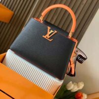 Louis Vuitton LV Unisex Capucines MM Handbag Black Gold Arizona Taurillon Cowhide (4)