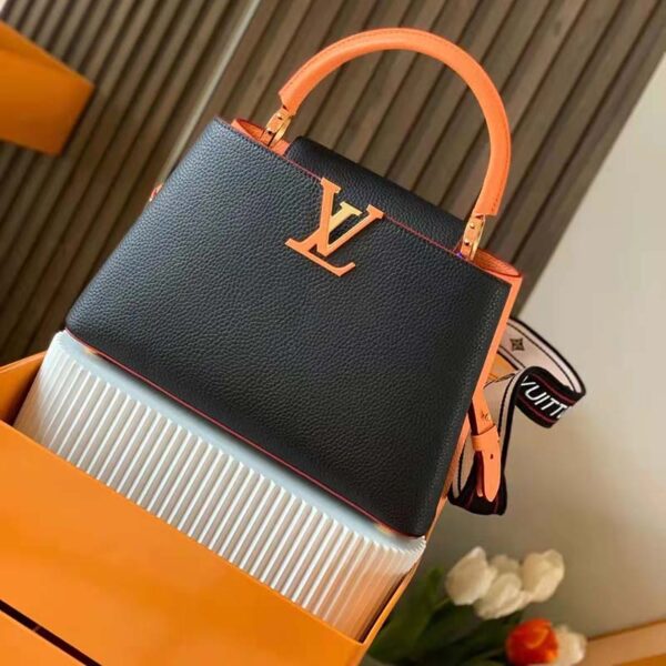 Louis Vuitton LV Unisex Capucines MM Handbag Black Gold Arizona Taurillon Cowhide (1)