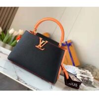 Louis Vuitton LV Unisex Capucines MM Handbag Black Gold Arizona Taurillon Cowhide (4)