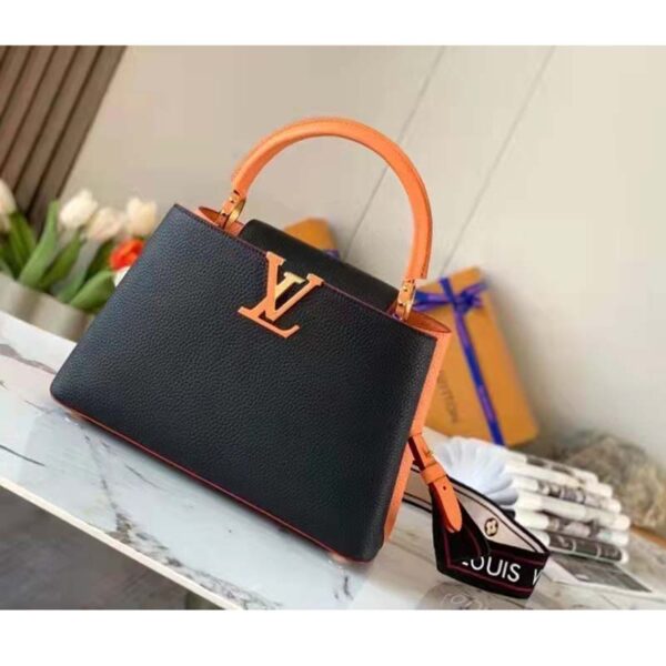 Louis Vuitton LV Unisex Capucines MM Handbag Black Gold Arizona Taurillon Cowhide (3)