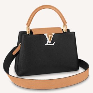 Louis Vuitton LV Unisex Capucines MM Handbag Black Gold Arizona Taurillon Cowhide