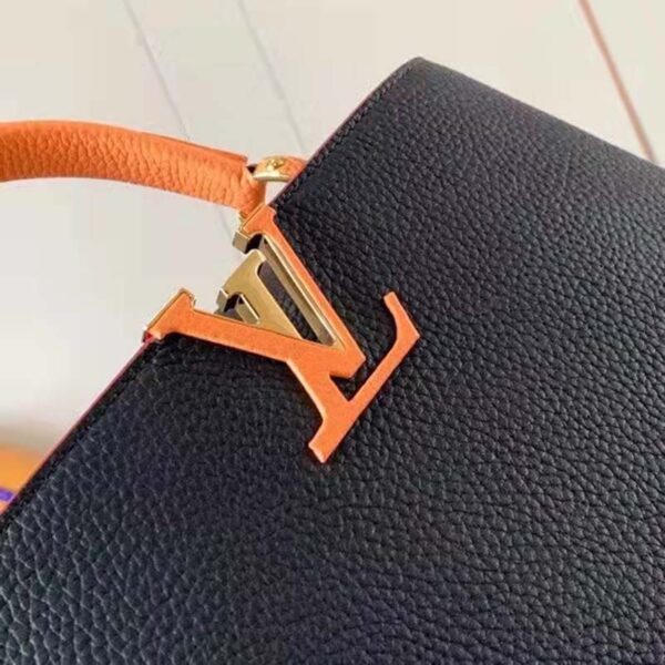 Louis Vuitton LV Unisex Capucines MM Handbag Black Gold Arizona Taurillon Cowhide (8)