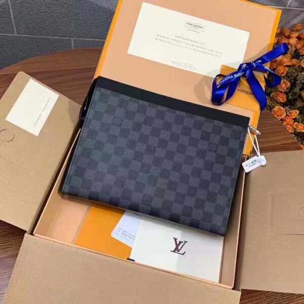 Louis Vuitton LV Unisex Pochette Voyage MM Bag Grey Damier Graphite Coated Canvas (8)
