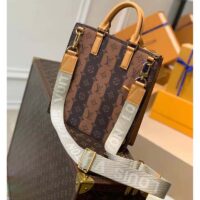 Louis Vuitton LV Unisex Sac Plat Cross Monogram Stripes Brown Coated Canvas (10)