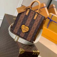 Louis Vuitton LV Unisex Sac Plat Cross Monogram Stripes Brown Coated Canvas (10)