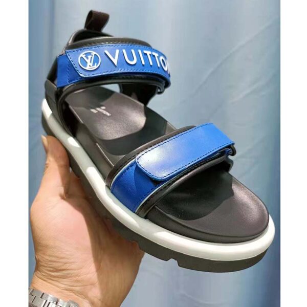 Louis Vuitton Unisex Pool Pillow Flat Comfort Sandal Blue Calf Leather (4)