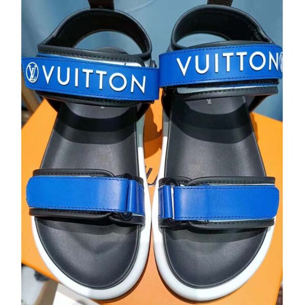 Louis Vuitton Unisex Pool Pillow Flat Comfort Sandal Blue Calf Leather (7)