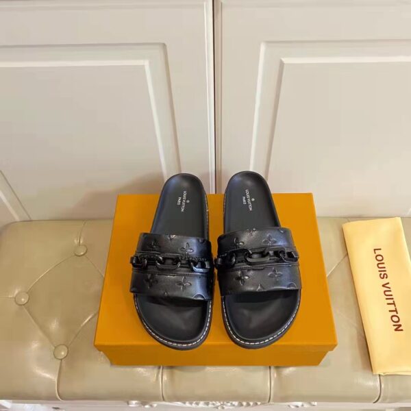 Louis Vuitton Unisex Sunset Flat Comfort Mule Black Monogram Embossed Calf Leather (10)