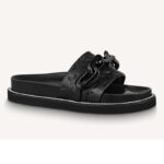 Schwarzes Kalbsleder mit Monogrammprägung Anatomische Innensohle Mikro-Laufsohle Kettenzubehör