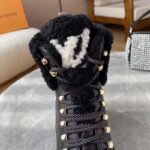 Louis Vuitton Unisex Territory Flat Ranger Black Calf Leather Shearling Initials Monogram Flower - Image 8