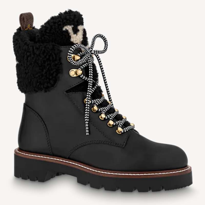 Replica Louis Vuitton Black Territory Flat Ranger Boots with Shearling for  Sale