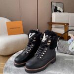 Louis Vuitton Unisex Territory Flat Ranger Black Calf Leather Shearling Initials Monogram Flower - Image 5