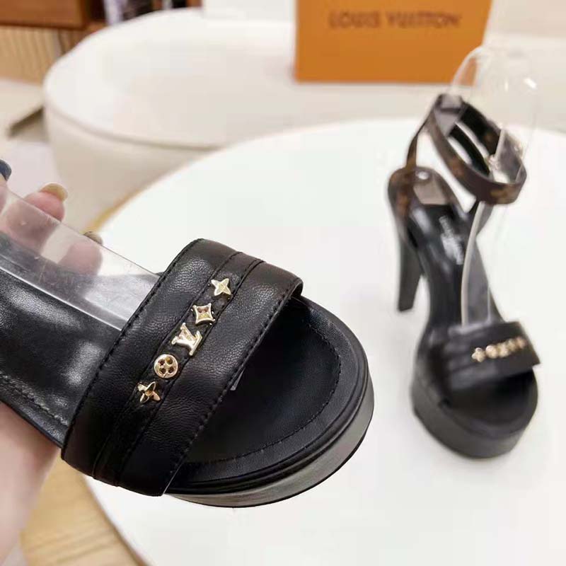 LOUIS VUITTON Monogram Afterglow Platform Sandals 39.5 Black 1277080