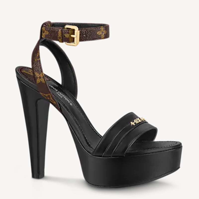 Louis Vuitton black strappy knot detail sandal heels, 38 - BOPF