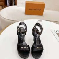 Louis Vuitton Women Afterglow Platform Sandal Black Calf Leather Patent Monogram Canvas (8)