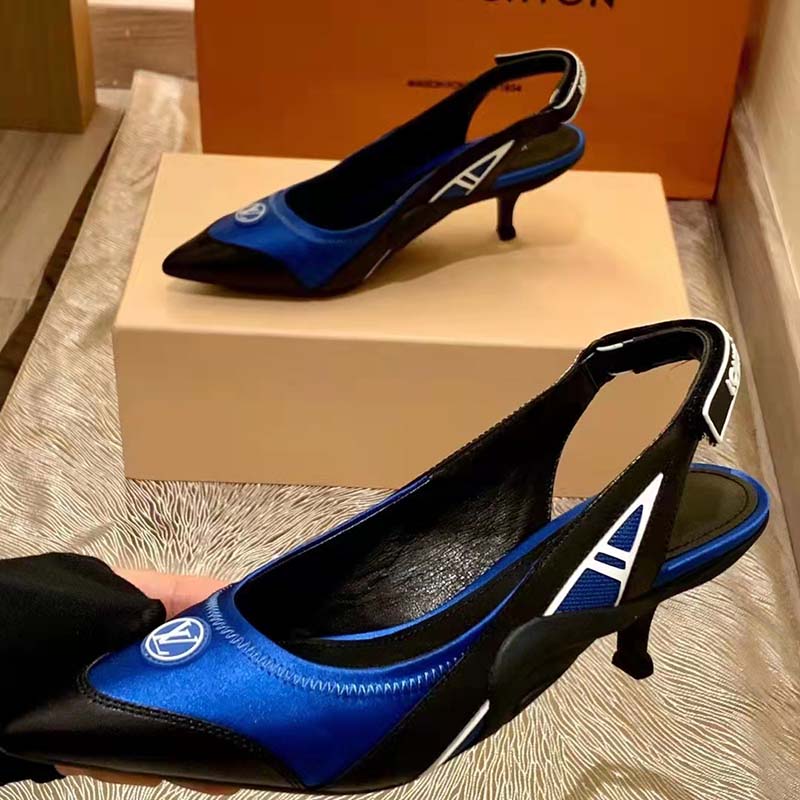 Louis Vuitton Blue Satin & Leather Archlight Slingback Pumps Sz38