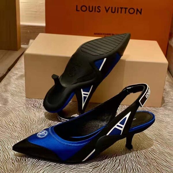 Louis Vuitton Women Archlight Slingback Pump Blue Technical Satin Calf Leather (8)