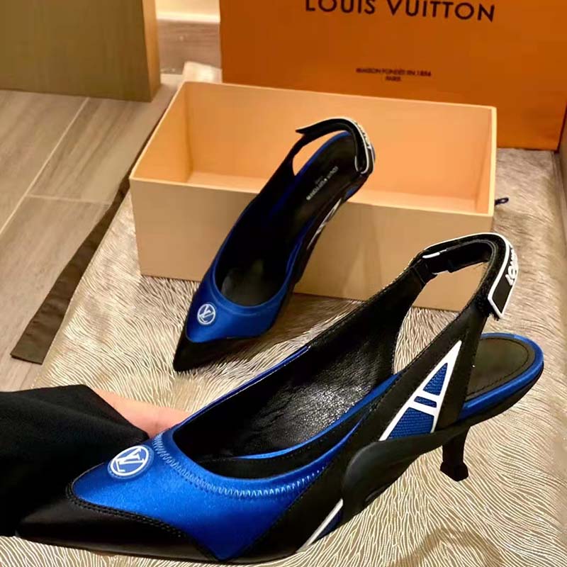 Louis Vuitton Blue Satin & Leather Archlight Slingback Pumps Sz38