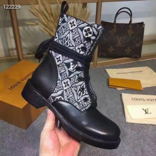 Louis Vuitton Women Platform Desert Boot Gray Jacquard Textile Calf Leather (2)