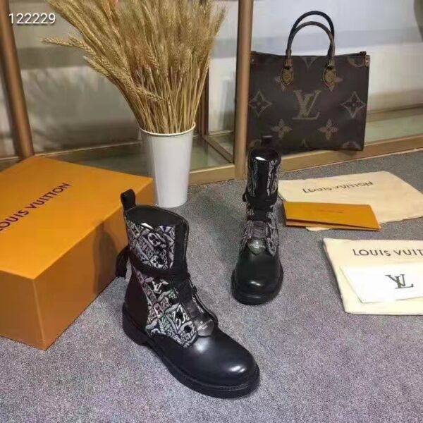 Louis Vuitton Women Platform Desert Boot Gray Jacquard Textile Calf Leather (4)