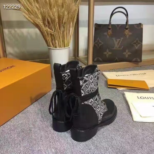 Louis Vuitton Women Platform Desert Boot Gray Jacquard Textile Calf Leather (5)