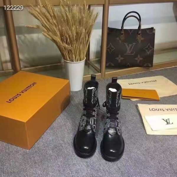 Louis Vuitton Women Platform Desert Boot Gray Jacquard Textile Calf Leather (6)