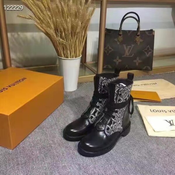 Louis Vuitton Women Platform Desert Boot Gray Jacquard Textile Calf Leather (7)