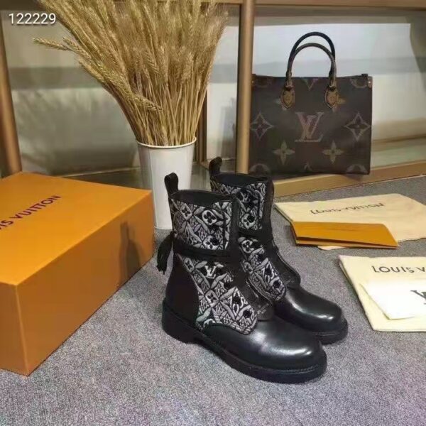 Louis Vuitton Women Platform Desert Boot Gray Jacquard Textile Calf Leather (8)
