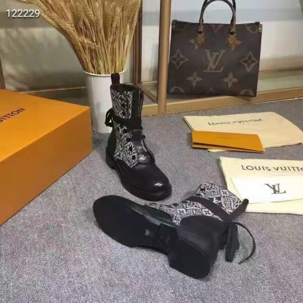 Louis Vuitton Women Platform Desert Boot Gray Jacquard Textile Calf Leather (9)
