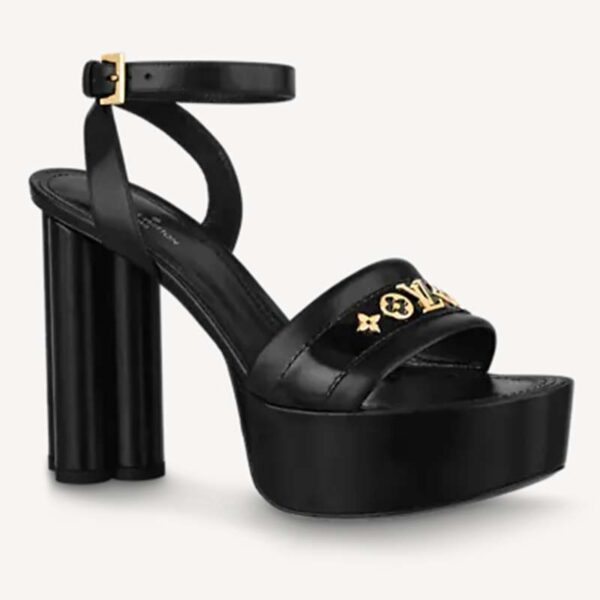 Louis Vuitton Women Podium Platform Sandal Black Calf Leather Glazed 11.5 cm Heel (1)