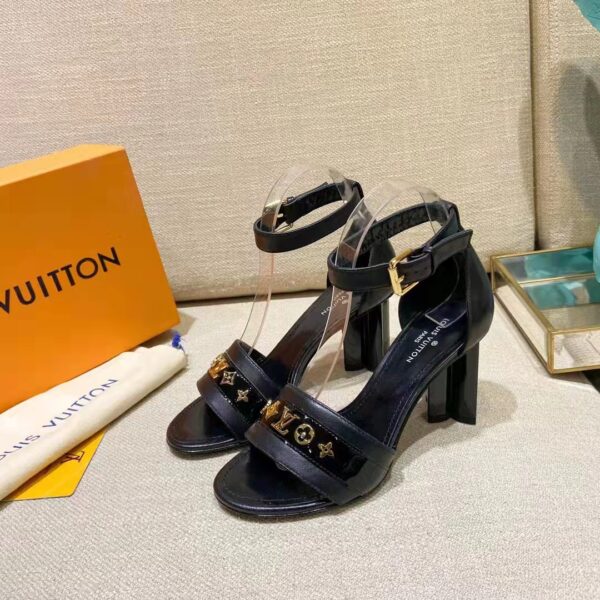 Louis Vuitton Women Podium Platform Sandal Black Calf Leather Glazed 11.5 cm Heel (10)