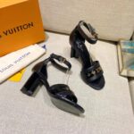 Louis Vuitton Women Podium Platform Sandal Black Calf Leather Glazed 11.5 cm Heel - Image 2