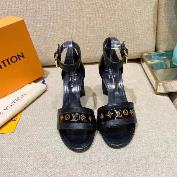 Louis Vuitton Women Podium Platform Sandal Black Calf Leather Glazed 11.5 cm Heel (12)