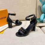 Louis Vuitton Women Podium Platform Sandal Black Calf Leather Glazed 11.5 cm Heel - Image 4