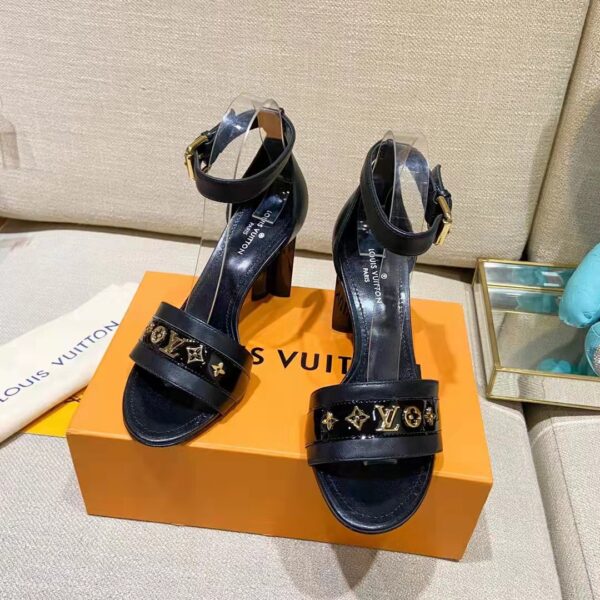 Louis Vuitton Women Podium Platform Sandal Black Calf Leather Glazed 11.5 cm Heel (4)