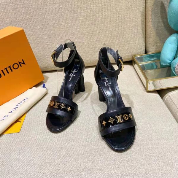Louis Vuitton Women Podium Platform Sandal Black Calf Leather Glazed 11.5 cm Heel (6)