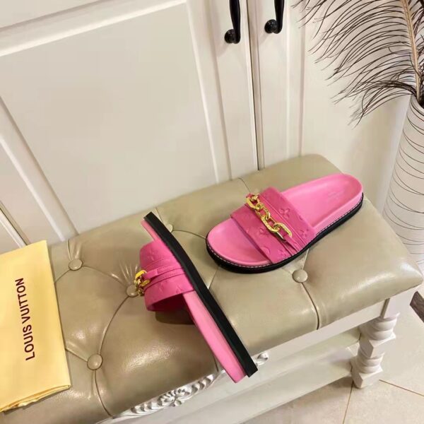 Louis Vuitton Women Sunset Flat Comfort Mule Pink Monogram Embossed Calf Leather (1)