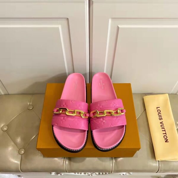 Louis Vuitton Women Sunset Flat Comfort Mule Pink Monogram Embossed Calf Leather (3)