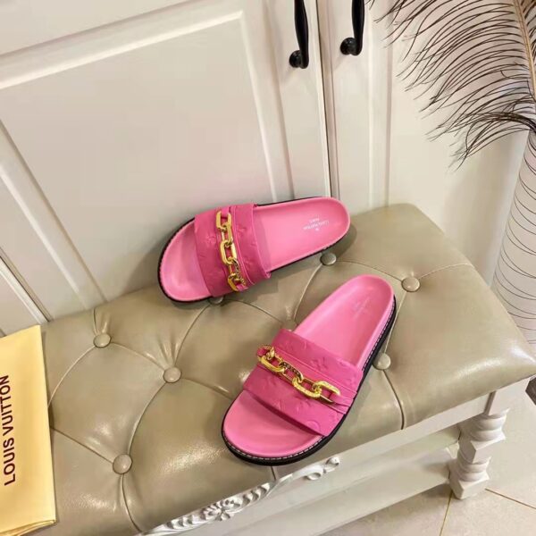 Louis Vuitton Women Sunset Flat Comfort Mule Pink Monogram Embossed Calf Leather (4)