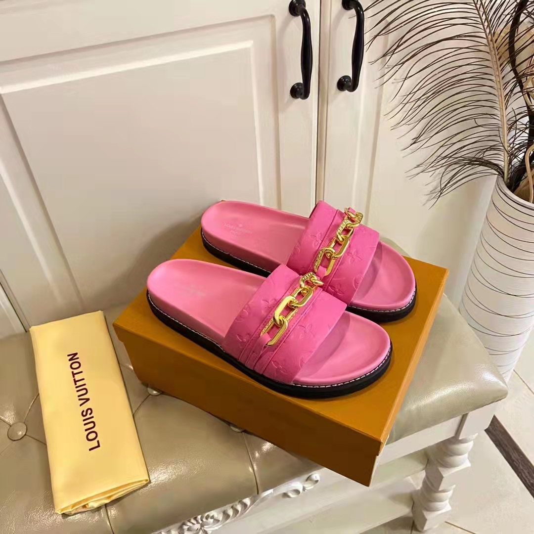 Louis Vuitton LV Flat mules Lock it Pink Leather ref.518214 - Joli Closet