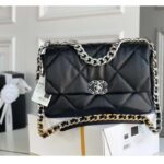 Chanel Women 19 Large Handbag Lambskin Gold Silver-Tone Ruthenium-Finish Metal Black - Image 2